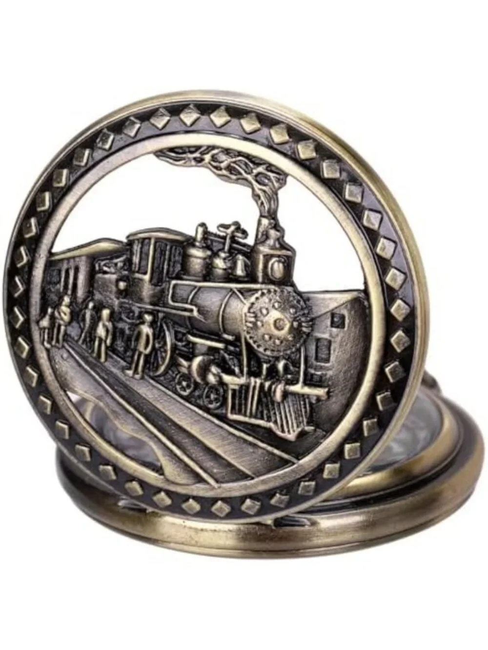 Oversized 50MM Quartz Pocket Watch with Chain - Steampunk Hollow Deer & Train
